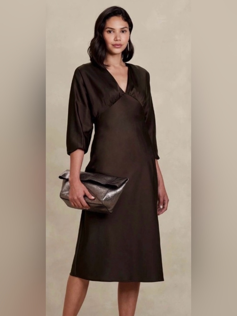 Banana Republic Chocolate Brown V-Neck Midi Dress